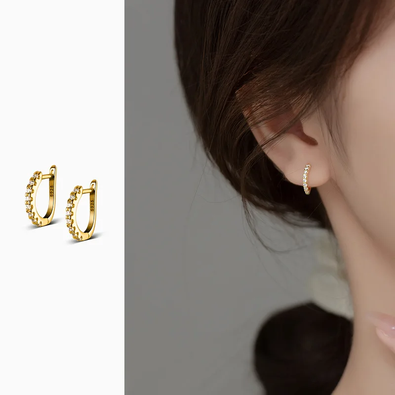 

Crystal Stud Earrings Simple and Short Gang Drill Ear Clip Women's Temperament Korean Style Autumn Sweet Earrings