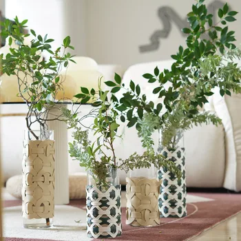 Creative Vase Glass Luxury Hand-woven Leather Vase Living Room Decorations Bedroom Ornaments Gouden Accessoire Huis Flower Vase 3