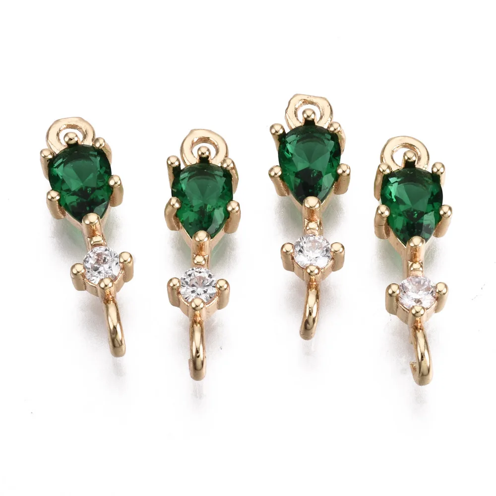 

Brass Micro Pave Cubic Zirconia Links Connectors with Glass Long-Lasting Plated Light Gold Teardrop17x5x3.5mm Hole: 1.5mm