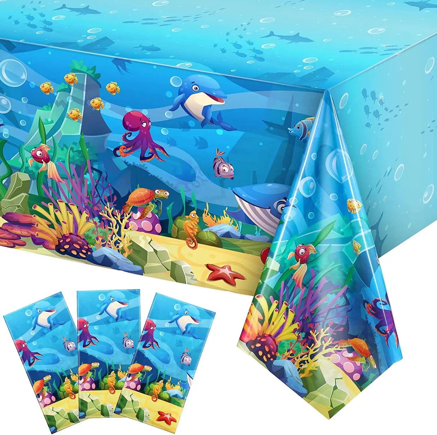 

108*54inch Sea Animal World Disposable PE Tablecloths Under The Sea Party Supplies Mermaid Birthday Party Decor Kids Favor