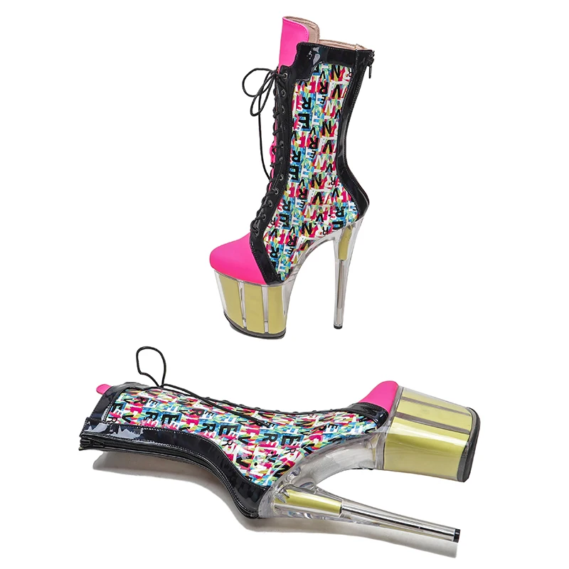 Leecabe  20CM/8inches PU Upper  Pole dancing shoes High Heel platform Pole Dance boot