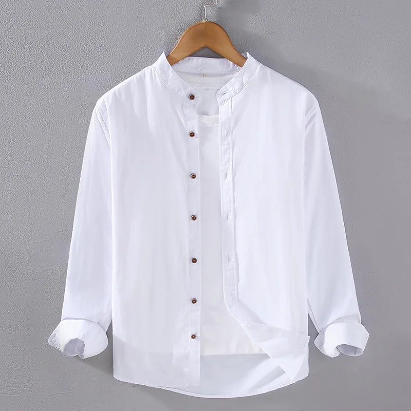 

2023 Spring and Autumn New Standing Collar Long Sleeve Shirt for Men's Fashion, Casual, Breathable, Thin, High Quality Shirt