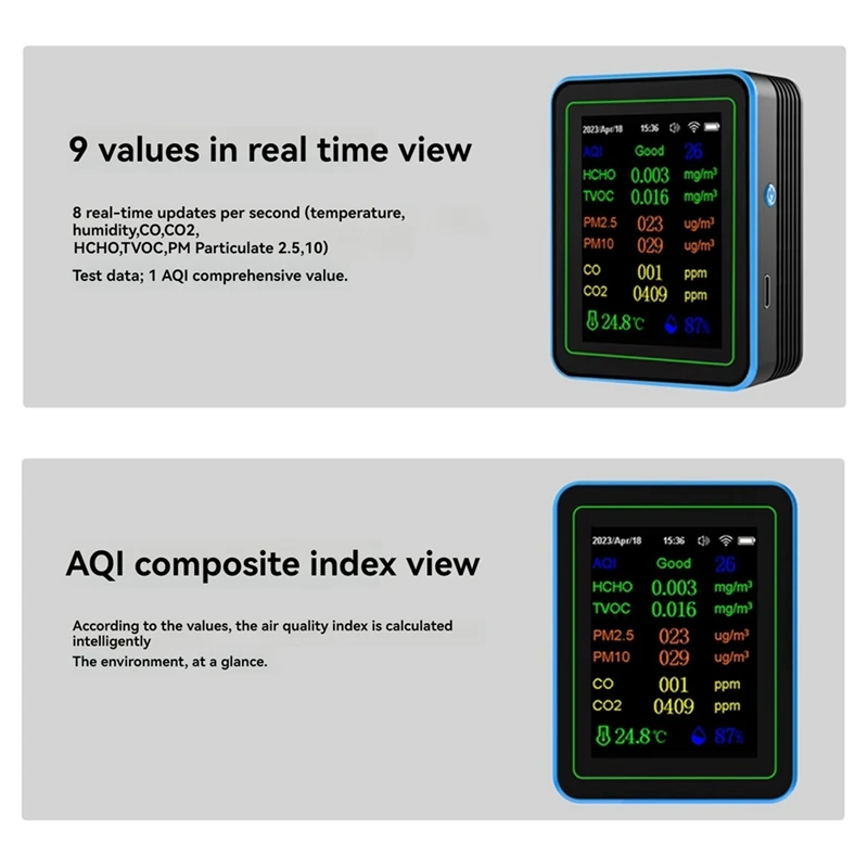 Wifi 12 в 1 монитор качества воздуха Tuya многофункциональный PM2.5 AQI PM1O HCHO TVOC CO CO2 экран