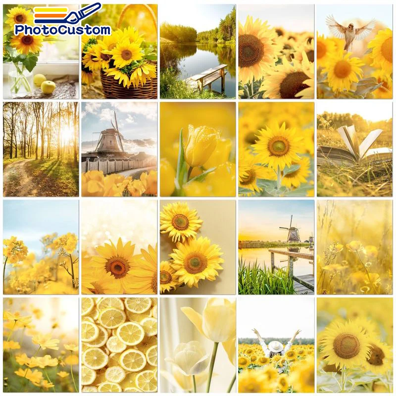 

PhotoCustom Oil Painting By Number Sunflower Coloring Drawing Diy Kits For Adults On Canvas Picture By Numbers For Home Decor Gi