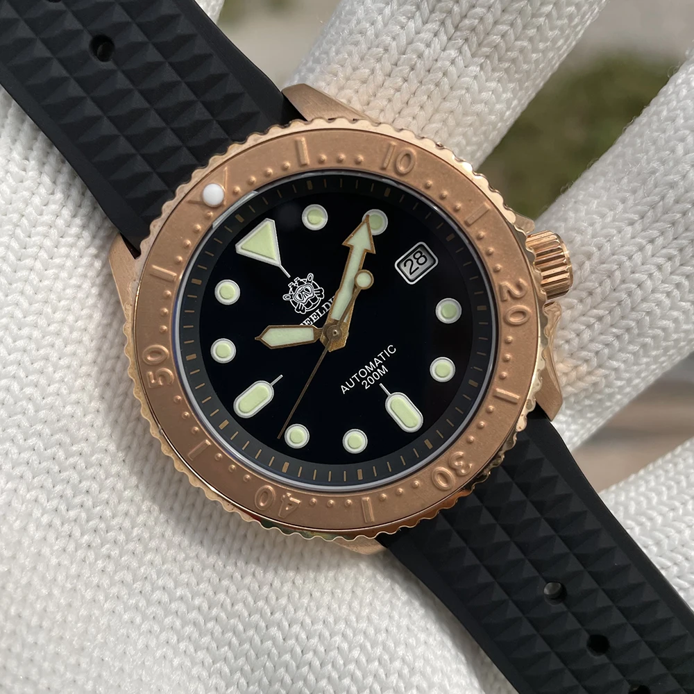 Часы STEELDIVE 1996S C3 зеленые светящиеся бронзовые механические NH35 20 бар