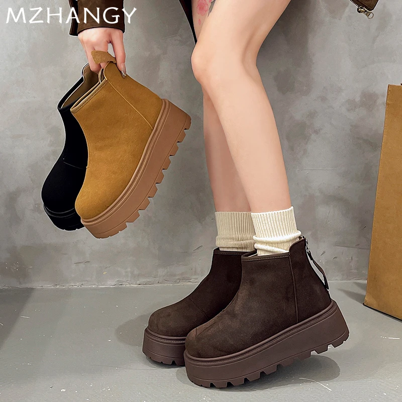 Women Flats Snow Boots Platform Suede Shoes Woman 2025 Trend Winter Fashion Warm Dress New Short Plush Walking Ankle Mujer