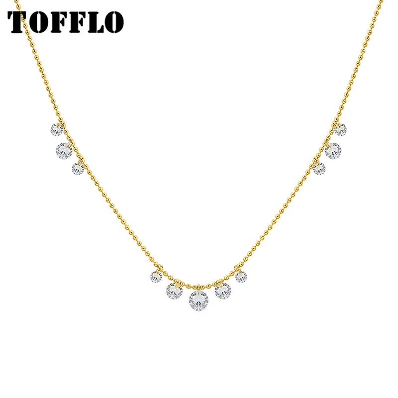 

TOFFLO Stainless Steel Jewellery Irregular Female Zircon Pendant Necklace Simple Clavicle Necklace Female P070
