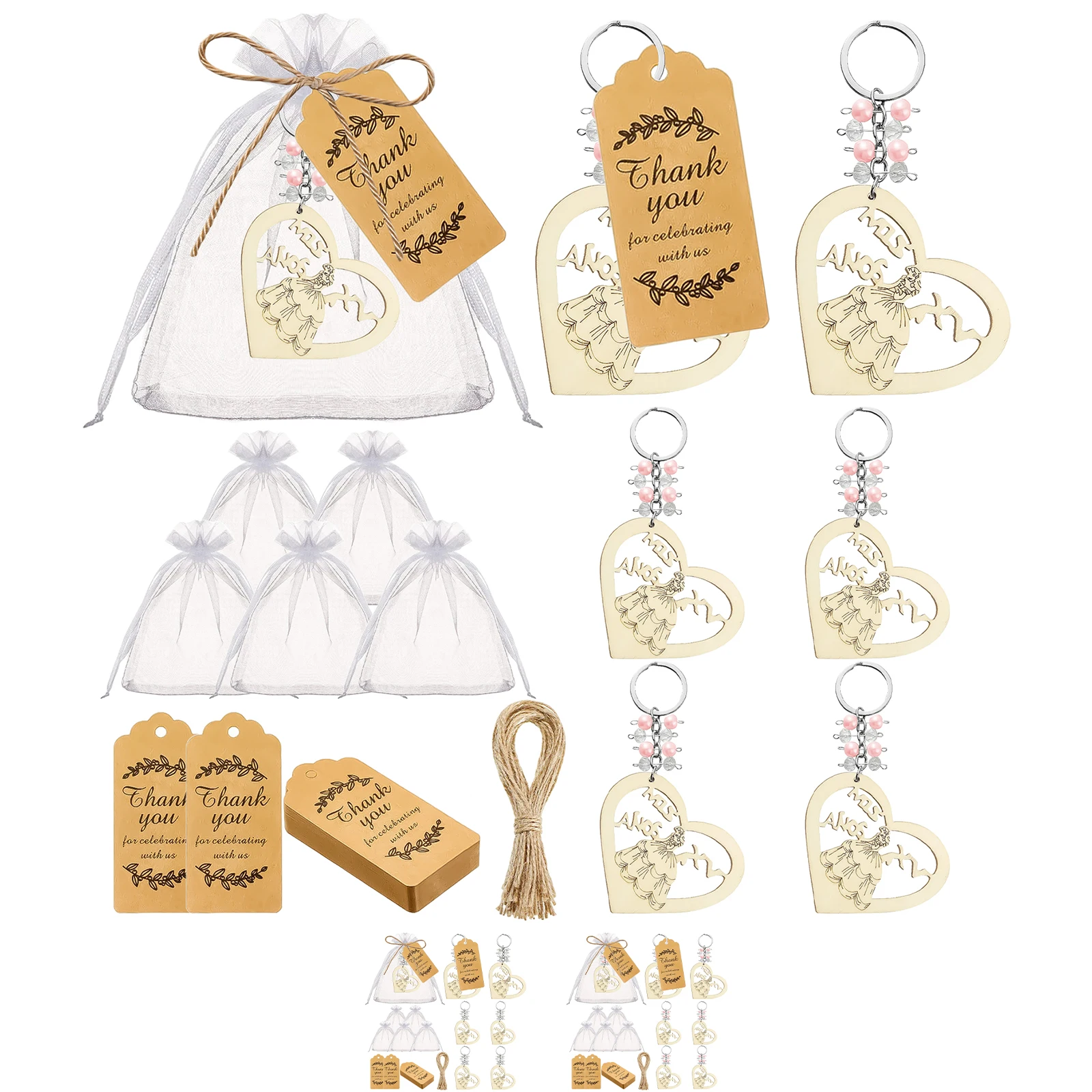 20 шт. деревянные брелки для ключей в форме сердца