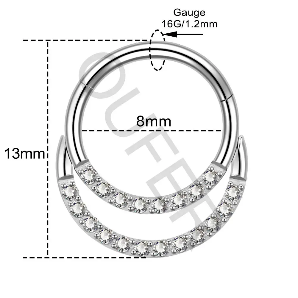 Titanium Piercing Septum Nose Rings Zircon Lined Double Hoop Earrings Tragus Cartilage Helix Fashion Body Accessories
