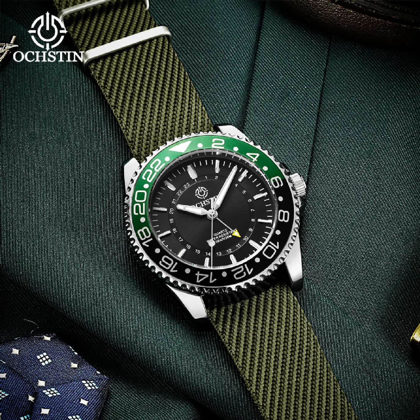 

OCHSTIN Orginal Quartz Mens Watch Waterproof 24 Hours Time Zone Luxury Male Wristwatches Luminous Hands Rotating Bezel Design