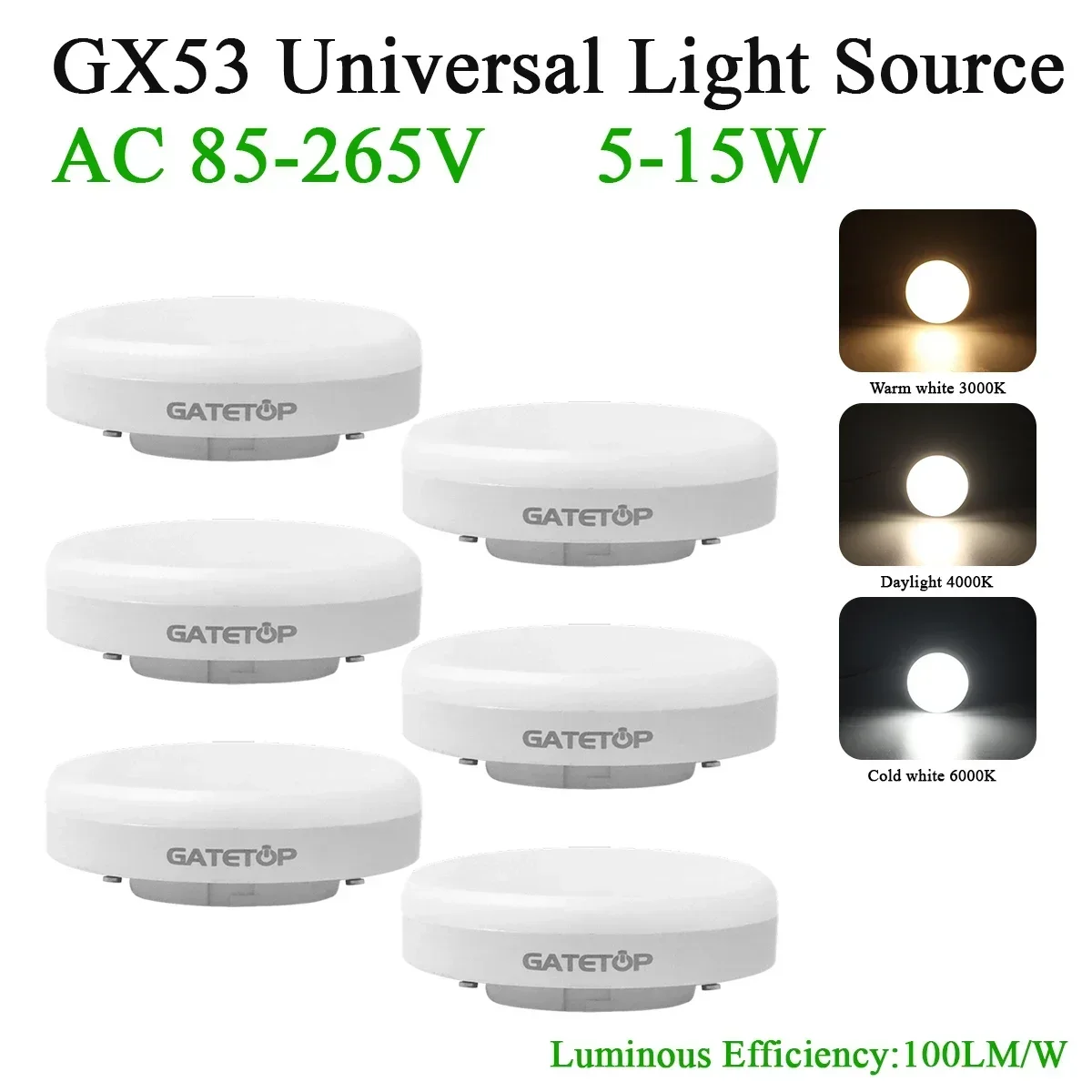 5-40PCS GX53 LED Spotlight AC85-265V 100lm/W 5W 9W 15W Daring light source wardrobe cabinet grille open box