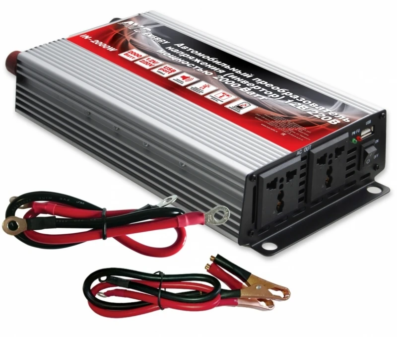 Инвертор AVS Energy IN-2000W - номинальная мощность 2000 Вт USB-выход защита от перегрева и