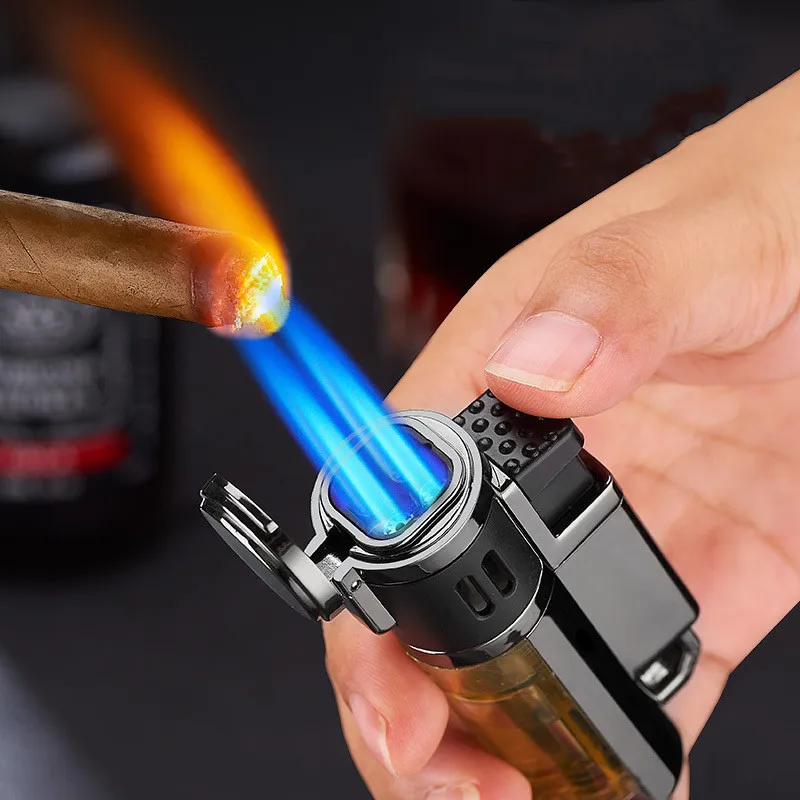 

New Metal Four Nozzle Windproof Torch Jet Lighter Spray Gun Suitable For Cigar Kitchen BBQ Jewelry Welding Multipurpose Tool