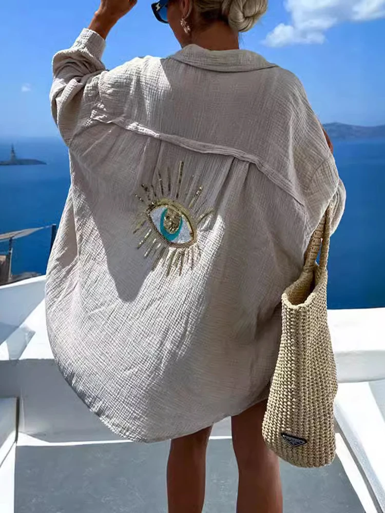 Рубашка женская Свободная с длинным рукавом Повседневная Блузка на пуговицах