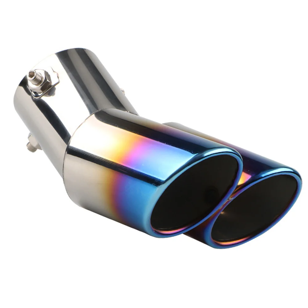 

Stainless Steel Auto Muffler Silencer Car Double Pipe Tail Throat Grilled Blue Bend Car Exhaust Muffler Modification Supplies