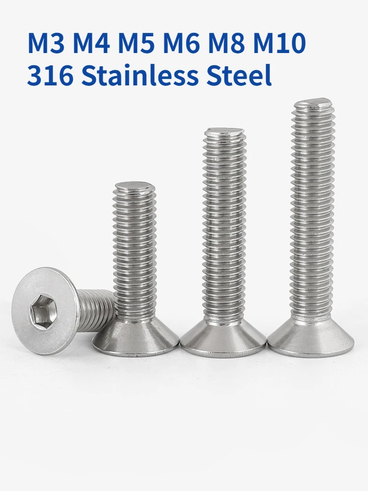 

M3 M4 M5 M6 M8 M10 316 Stainless Steel Countersunk Head Hex Hexagonal Socket Screw Flat Head Allen Bolt