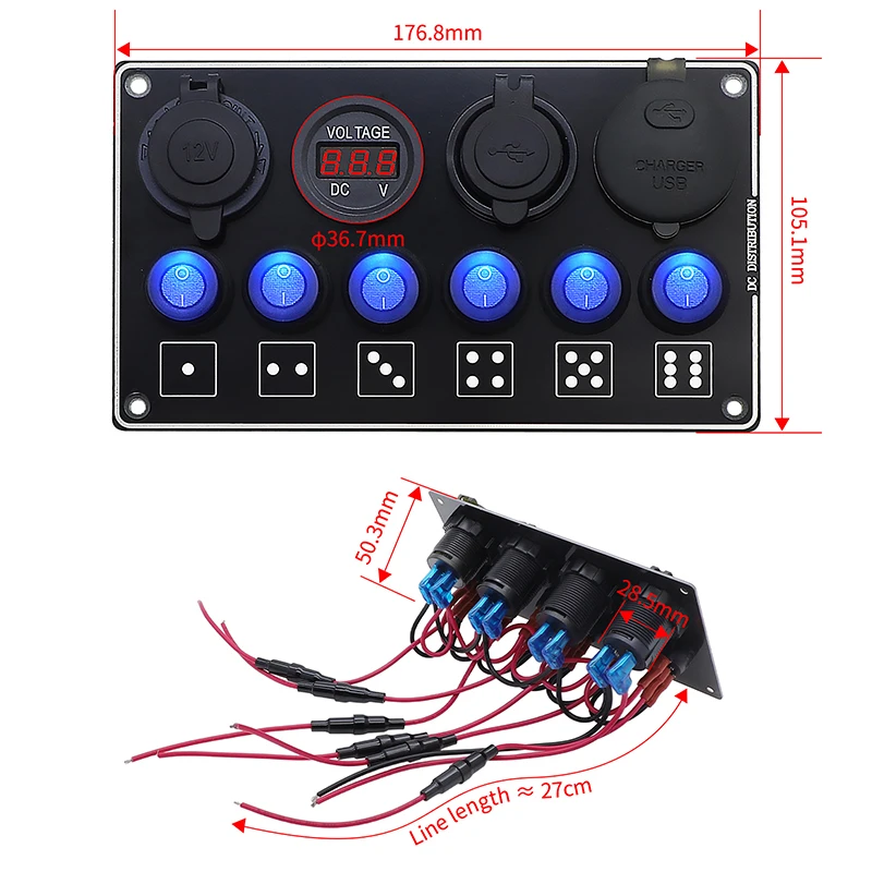 Светодиодный дисплей напряжения 12/24 В 6-бандовый PD USB QC3.0 панель автомобильного