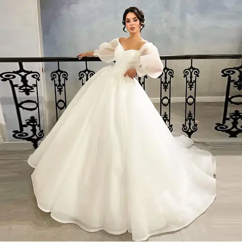 2024 свадебные платья в стиле бохо на заказ, сексуальное бальное платье с пышными рукавами, платье для невесты, свадебные платья принцессы из органзы, женское платье