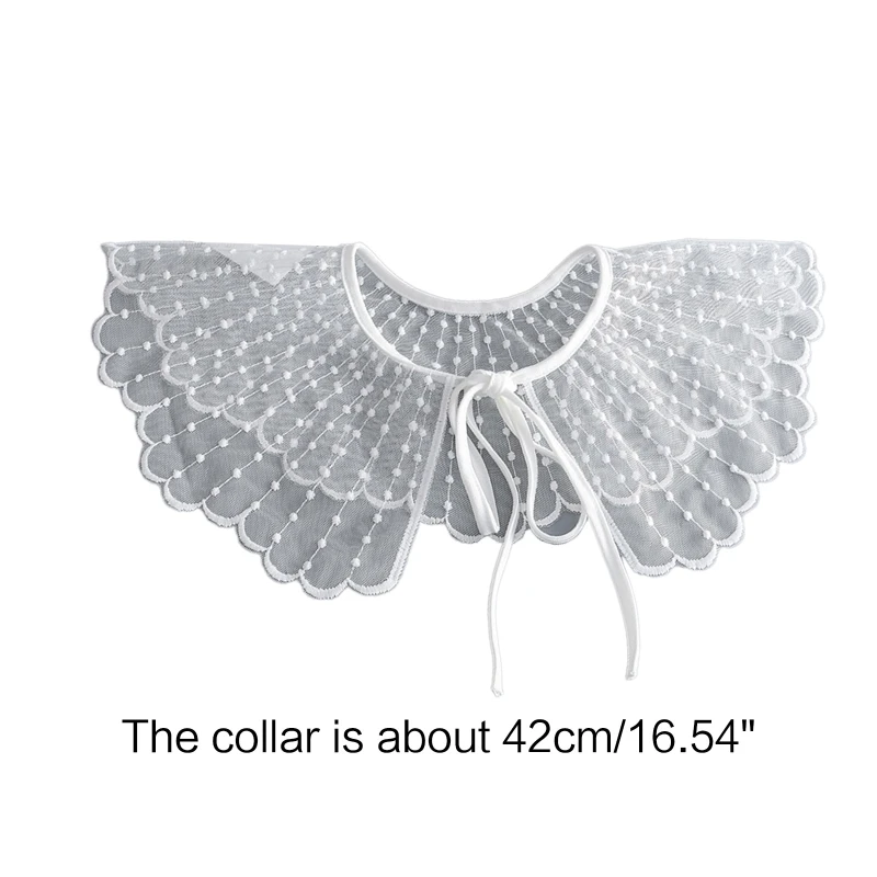 Женская шаль в форме пера с вышивкой ​​горошек съемный воротник прозрачная