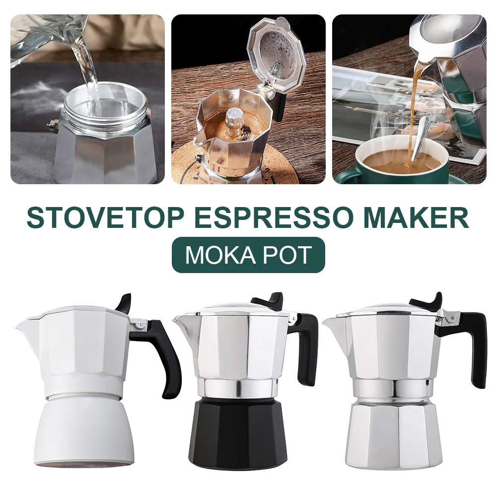 

90ml Stovetop Espresso Maker Moka Pot Aluminum Alloy Coffee Maker Kettle Latte Stove Coffee Brewer Coffeeware 3 Colors Home 2022