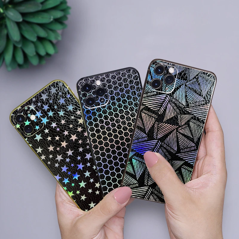 Vormir 50 Pcs Shiny Leather Smartphone Skin Sticker Embossed Print Black Back Housing Cover Protective Films for Cutting Machine