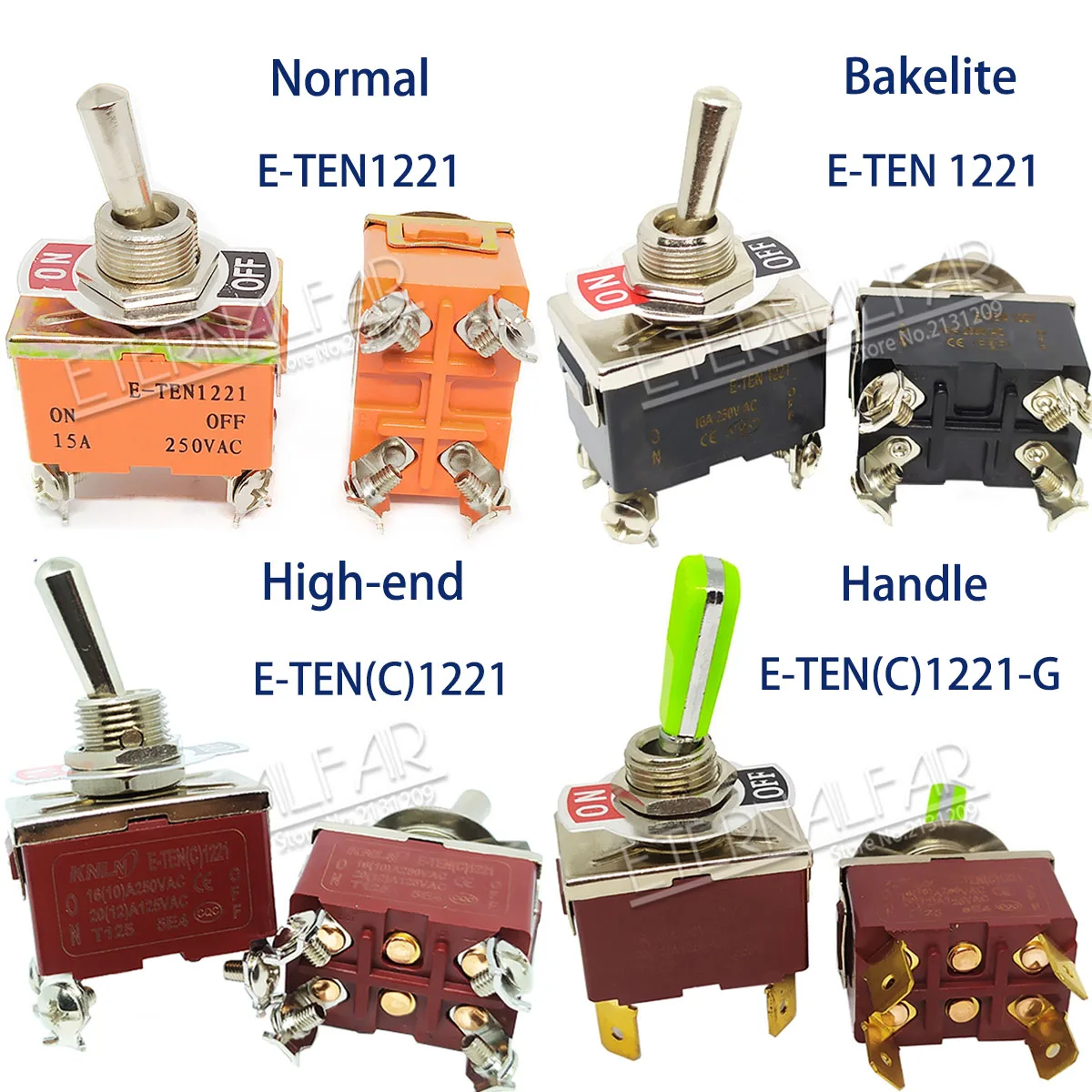 Водонепроницаемый кулисный тумблер ETERNALFAR E-TEN1221 серебристый 16А 250В