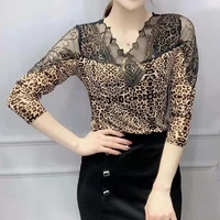 middle aged new leopard mesh bottoming shirt womens spring and summer fashion mother long sleeve t shirt 4xl top