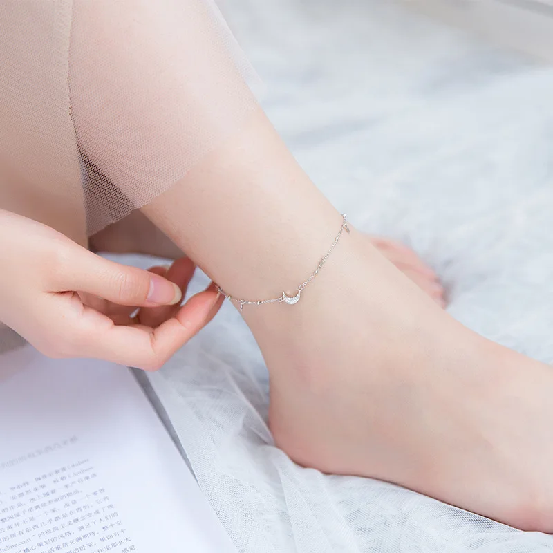 Trustdavis Authentic 925 Sterling Silver Fashion Dazzling CZ Moon Star Bracelet Anklets For Women Fine Jewelry Gift DA623 | Украшения и