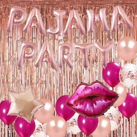 kreatwow rose gold pajama party decorations with lips pajama party foil balloons rain curtain girls pajama party decorations
