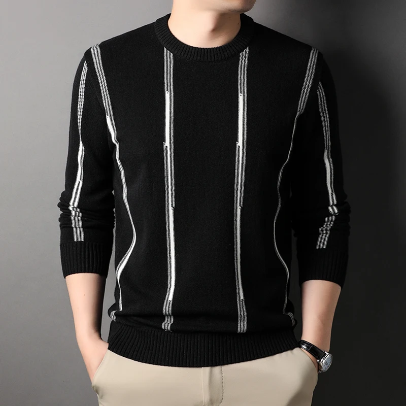 

Wintersweet Brand O-Neck Wool Knitwear Sweater Men Clothing Autumn Winter New Arrival Streetwear Thick Warm Striped Pullover