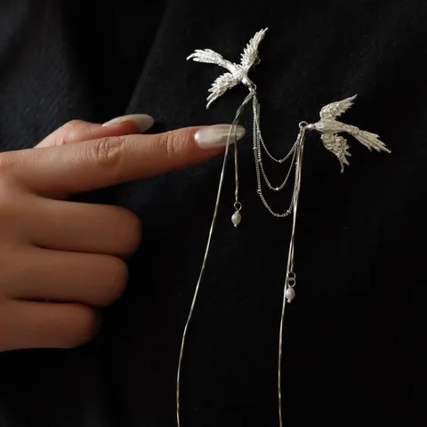 Индивидуальный дизайн, серебряные броши с изображением Феникса для влюбленных, очаровательные модные длинные булавки с кисточками, аксессуары для костюма, подарок