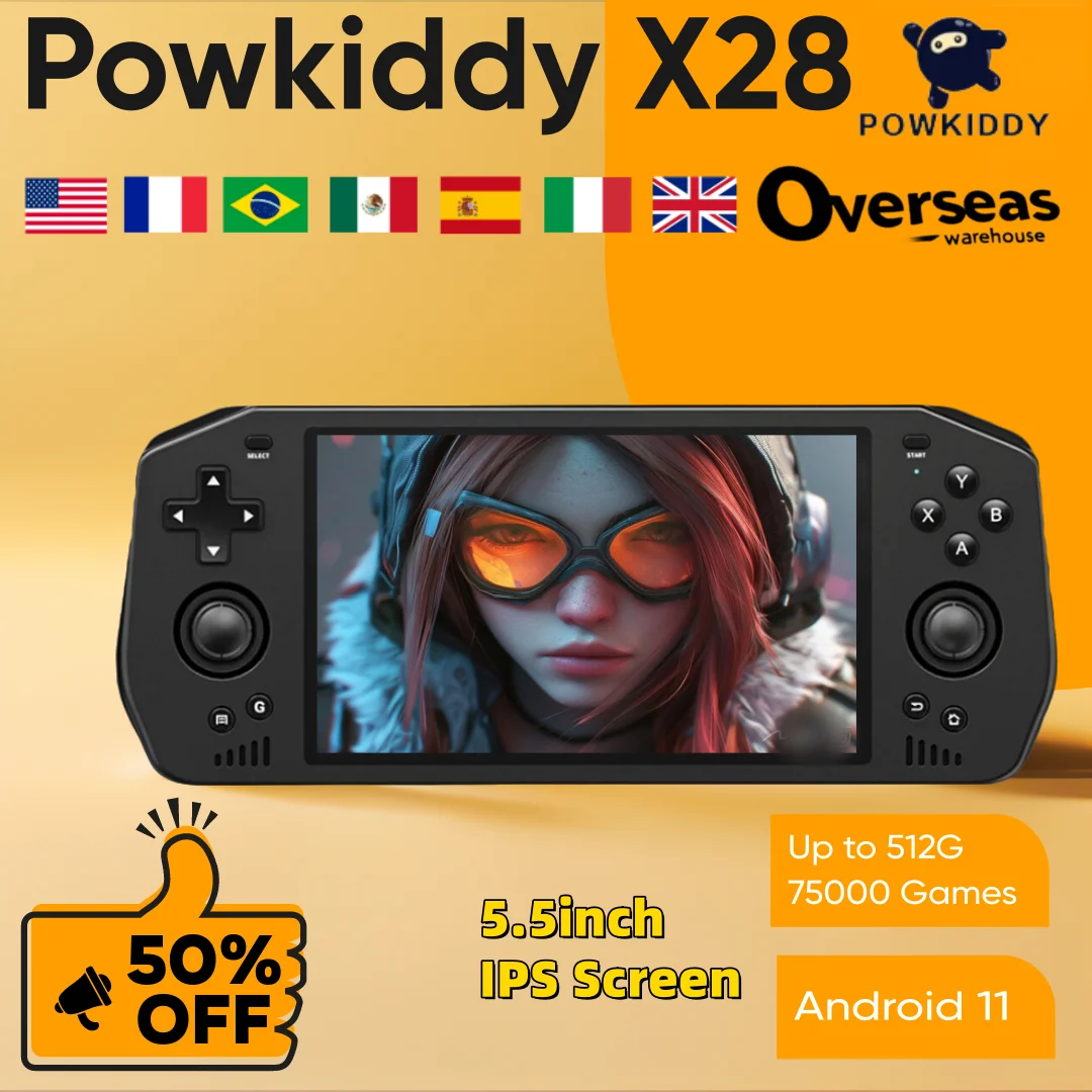 Портативная игровая консоль Powkiddy X28 в стиле ретро Android11 5 5-дюймовый IPS-экран
