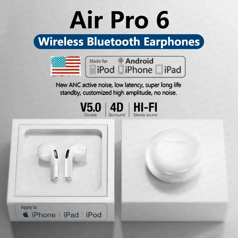 For Apple Original Air Pro 6 TWS Max Wireless Bluetooth Earphones In Ear Earbuds Mic Pods Headset Xiaomi Android iPhone Earphone