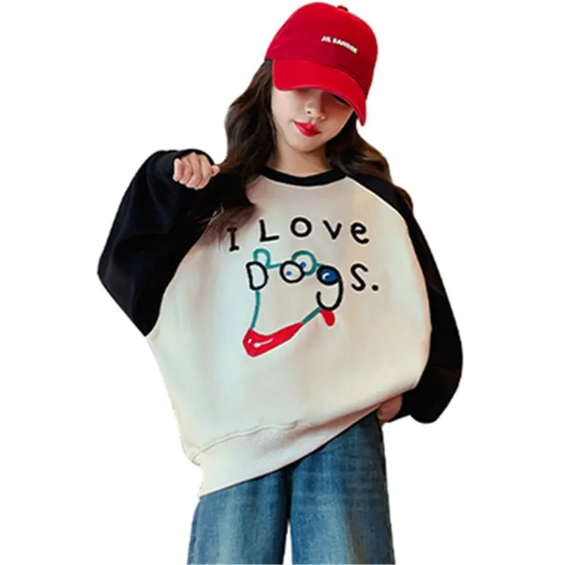 

10 to 12 Years Girls Long Sleeve Embroidery Tops Cartoon Pattern Sweatshirt 2023 Spring Autumn Teen Girl Casual Pullover Clothes