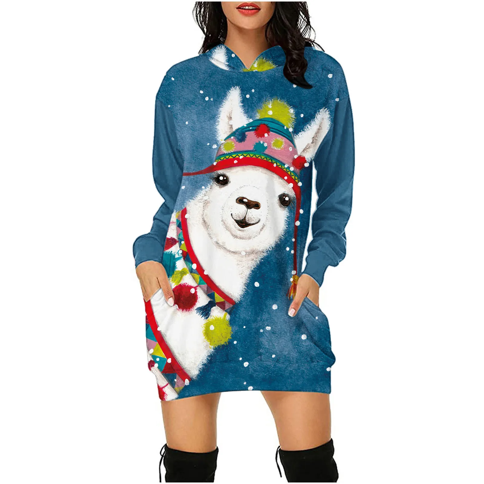 

Женская толстовка с длинным рукавом, с 3D-принтом снеговика