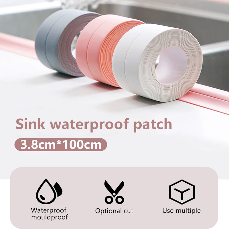 

3.8cm*1m Kitchen Bathroom Waterproof Sealing Strip Sealant Tape Mildew Resistant Adhesive Toilet Corner Line Sticker 1Pcs