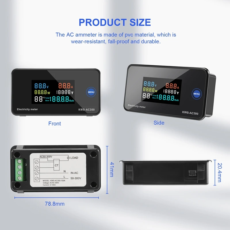 Ваттметр переменного тока AC300 50-300 В Вольтметр Амперметр Счетчик энергии