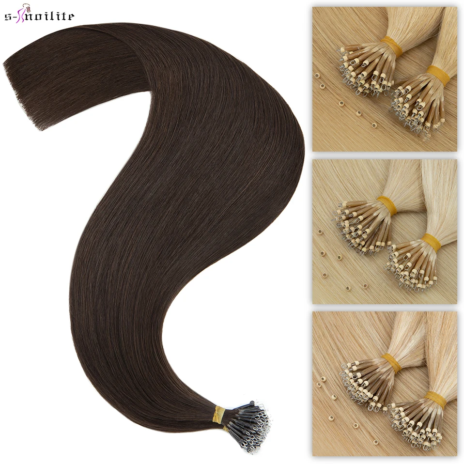 

S-noilte 50pcs Nano Rings Micro Links Hair Extensions Human Hair 1g/strand Nano Bead Pre Bonded 24inch Straight Natural Blonde