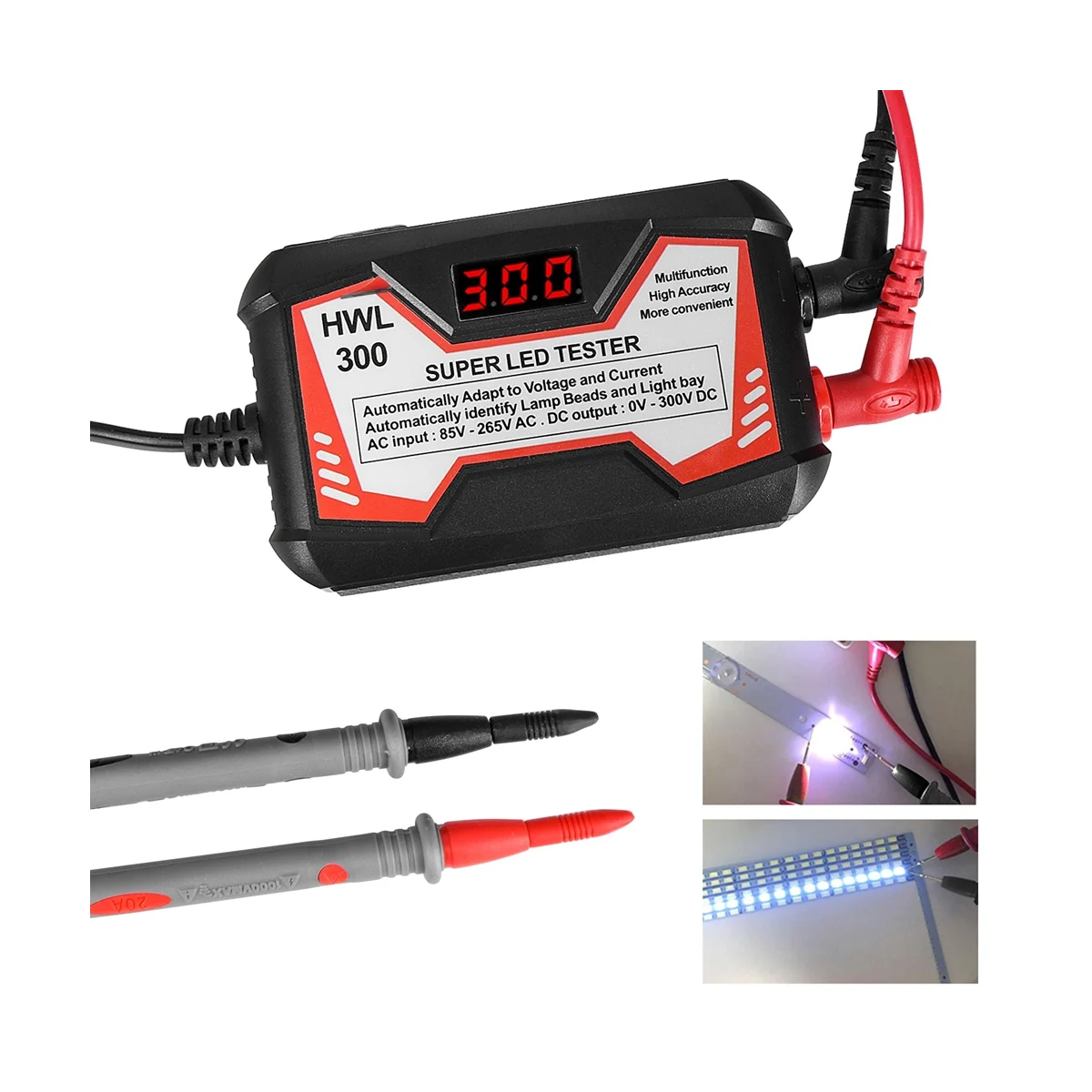 

LED Tester 0-300V Output LED TV Backlight Tester Multipurpose LED Strips Beads Test Tool Instruments Black EU Plug
