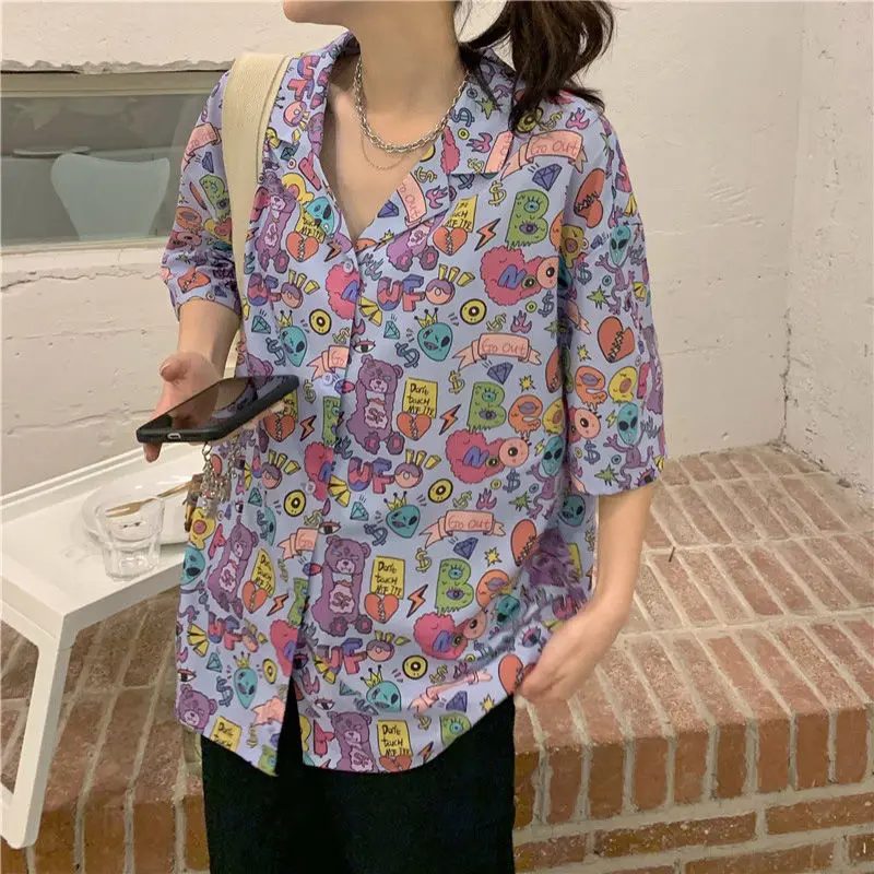 Рубашки HOUZHOU для девочек-подростков летняя блузка в стиле Харадзюку хип-хоп