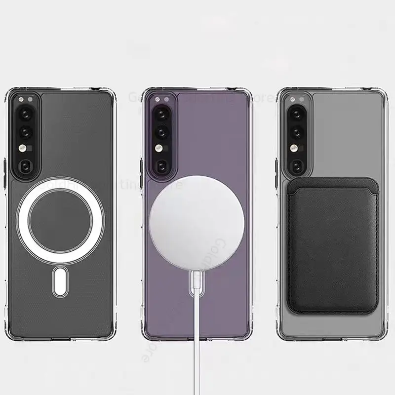 Funda For Sony Xperia 1 10 V For Magsafe Magnetic Transparent Case For Xperia 1 5 IV 1 III 1 II Wireless Charger Magsafing Cover