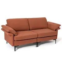 Costway Modern Loveseat Fabric 2-Seat Sofa Couch for Small Space w/ Metal Legs Rust Red