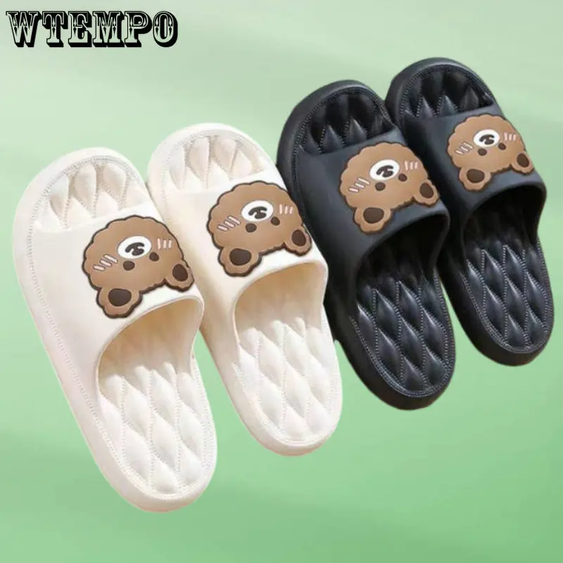 

WTEMPO Solid Bear Slippers Cartoon Graffiti Shoes Women Summer Flip-Flops Beach Sandals Thick Platform Soft Casual Home Slippers