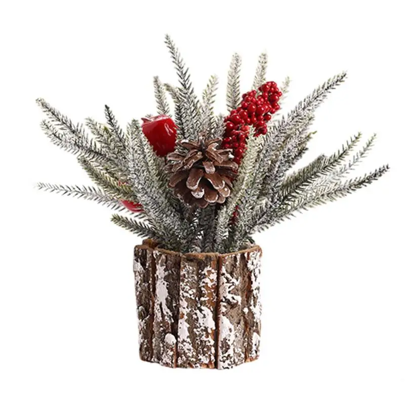 

Mini Christmas Tree Artificial Tabletop Christmas Tree Red Berries Snow Covered Branches Tree Desk Ornaments Small Christmas