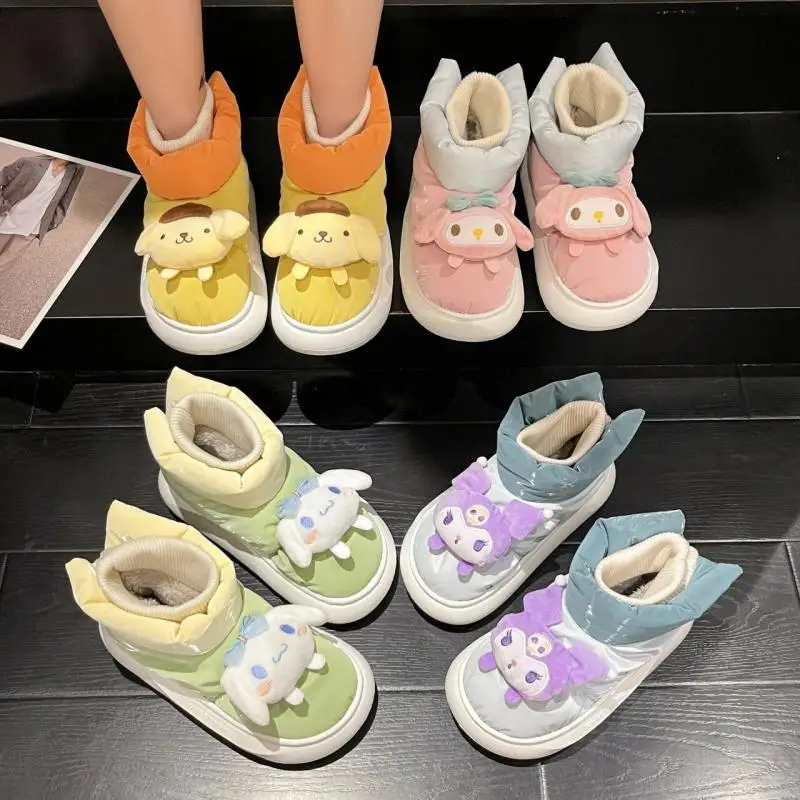 

Новинка Kawaii Sanrio Kuromi Mymelody Cinnamoroll Pompompurin хлопок мягкая обувь хлеб обувь пуховая ткань теплый рождественский подарок для девочки