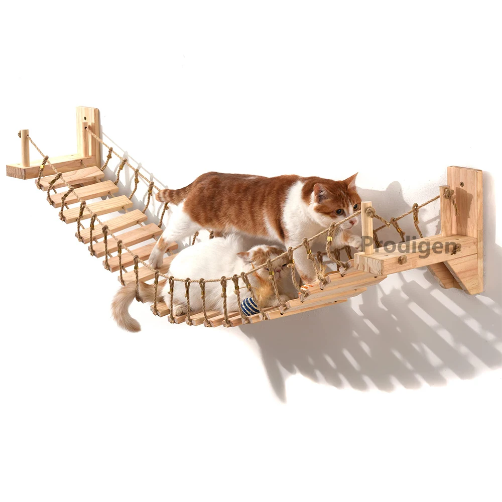 

Wall Mounted Cat Bridge 100cm Climbing Frame Wooden Ladder With Sisal Rope Pet Tree Scratching Step Toy Cats Furniture