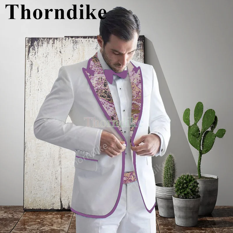

Thorndike Trend Style Wedding Groom Purple Suit Casual Jacquard Collar Tuxedo Groomsmen Fashion Boyfriend Suit 2 Piece Set