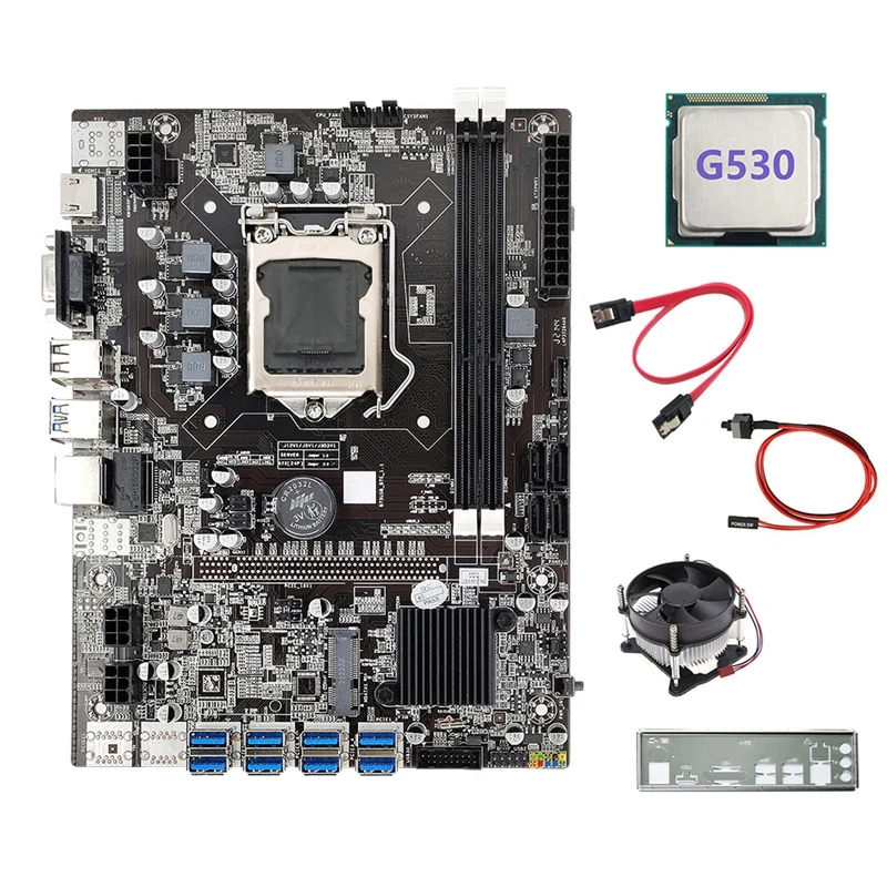 

B75 8USB ETH Mining Motherboard+G530 CPU+Fan+Switch Cable+SATA Cable+Baffle LGA1155 DDR3 B75 BTC Miner Motherboard