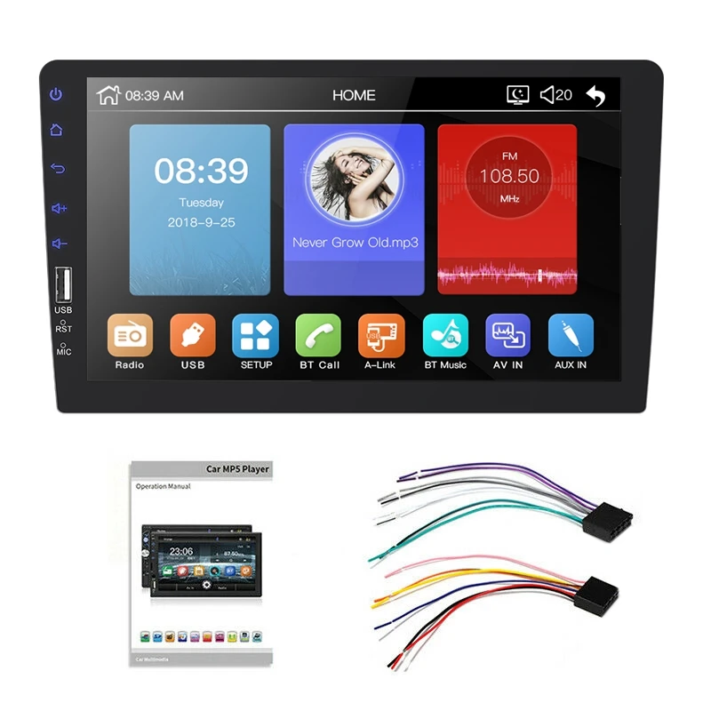 

9-дюймовый 1Din Автомобильный MP5-плеер с сенсорным экраном, FM-радио, Bluetooth, USB, AUX, Mirror Link