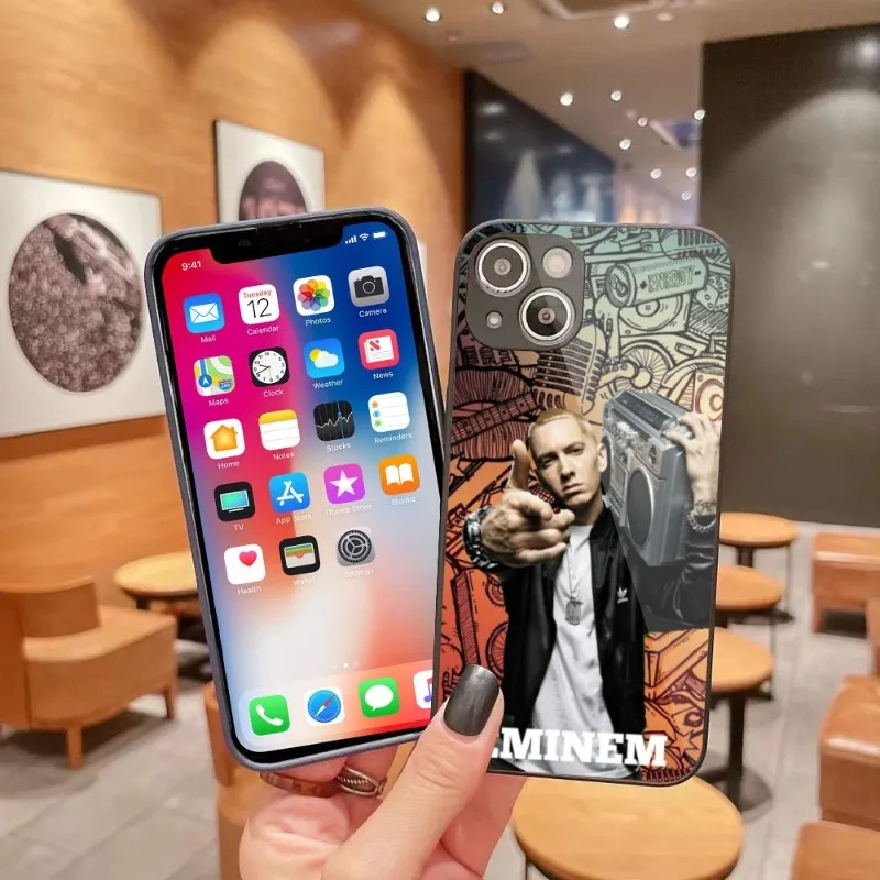Чехол для мобильного телефона E-Eminem iPhone 15 14 13 12 11 Pro Max X XR XS 8 7 Plus чехол из жидкого